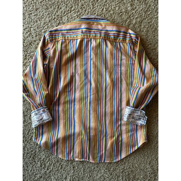 Robert Graham Bright Multi Colored Vertical Striped XL Button Down Dress Shirt - Picture 5 of 9